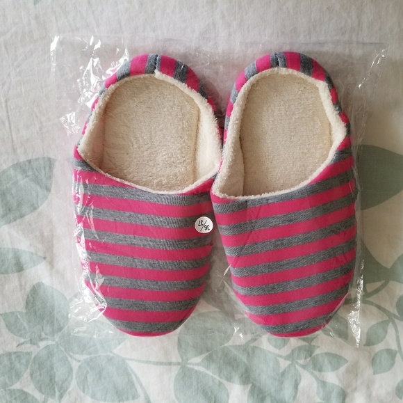 Fuschia & Grey Striped House Slippers - Picture 6 of 6